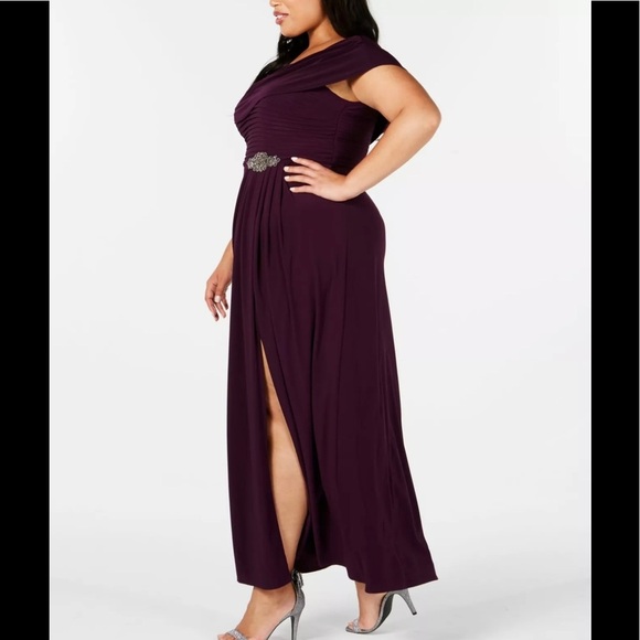 Women’s Formal Dress 8 Plus Size 18W 22W Purple Eggplant Alex Evenings Cowl Neck - Picture 3 of 6